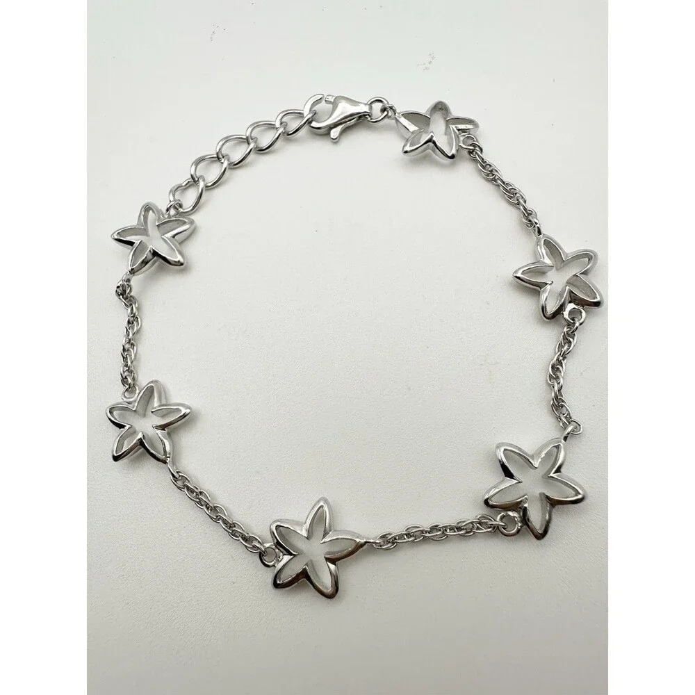 925 Sterling Silver Hollow Star Charm Bracelet 6.75”